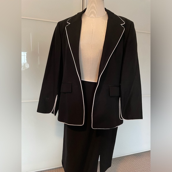 Ladies black suit with white piping - Picture 1 of 5